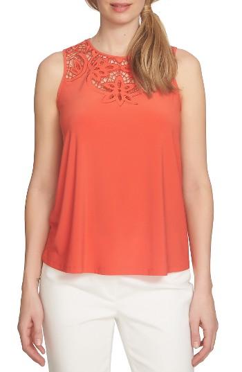 Women's Cece Cutout Embroidery Knit Tank - Orange