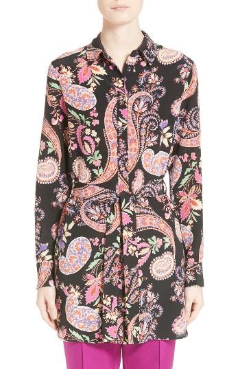 Women's Etro Floral Paisley Print Silk Tunic Us / 38 It - Black