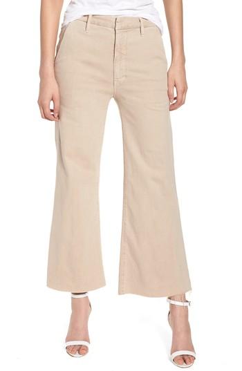 Women's Mother The Roller Fray Crop Wide Leg Jeans - Beige