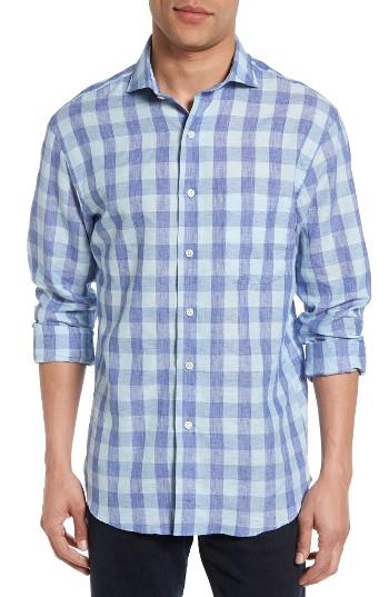 Men's New England Shirt Co. Check Linen Sport Shirt - Blue
