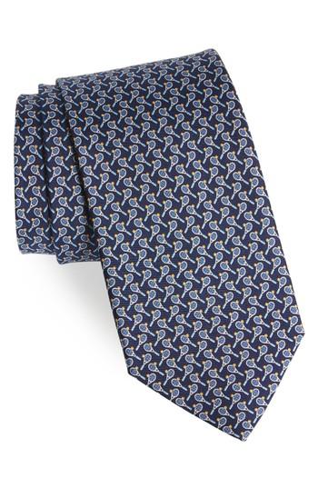 Men's Salvatore Ferragamo Emma Print Silk Tie, Size - Blue