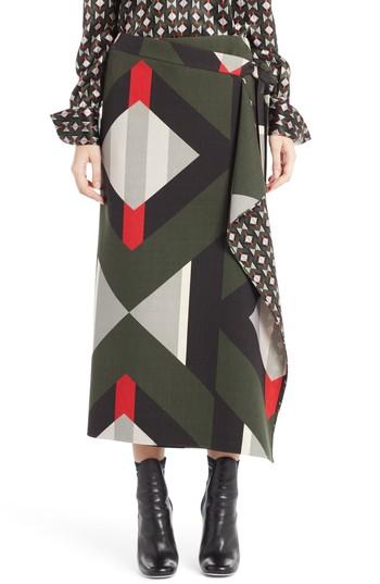 Women's Fendi Lozenge Print Wrap Skirt Us / 44 It - Green