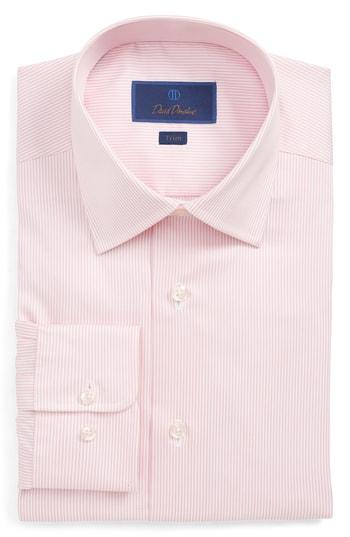 Men's David Donahue Trim Fit Stripe Dress Shirt - 32/33 - Pink