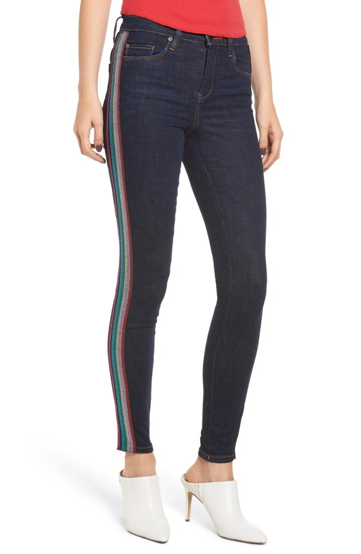Women's Blanknyc The Bond Metallic Side Stripe Skinny Jeans - Blue