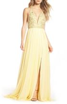 Women's Mac Duggal Beaded Halter Neck Gown - Yellow