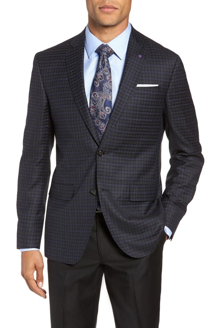 Men's Ted Baker London Jay 2b Trim Fit Plaid Wool Sport Coat S - Blue