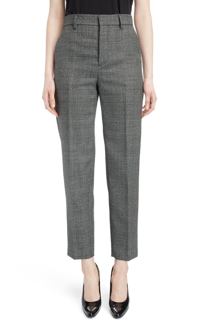 Women's Balenciaga Prince Of Wales Wool Carrot Trousers Us / 38 Fr - Black
