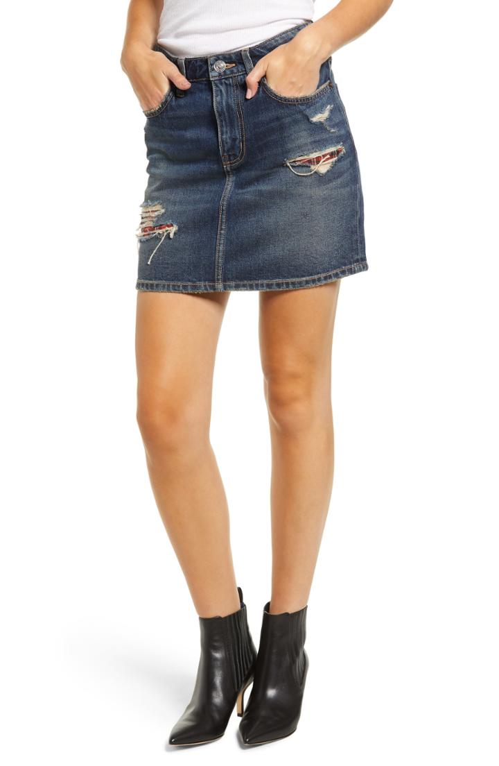 Women's Current/elliott The Five-pocket Ripped Denim Miniskirt - Blue