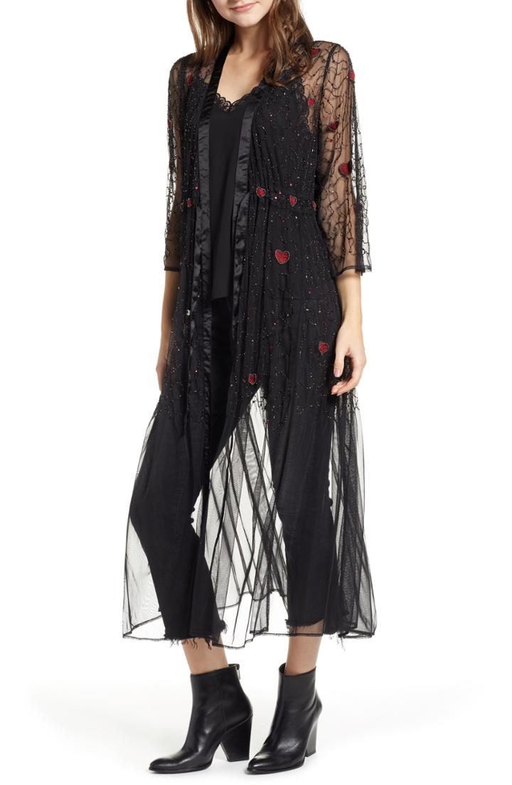 Women's New Friends Colony Sacred Heart Beaded Kimono /small - Black