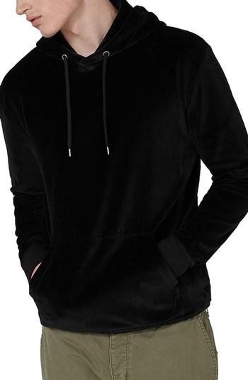 Men's Topman Velour Hoodie - Black