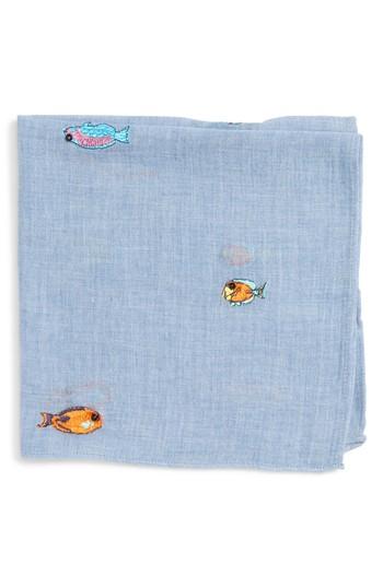 Men's Paul Smith Embroidered Fish Pocket Square, Size - Blue