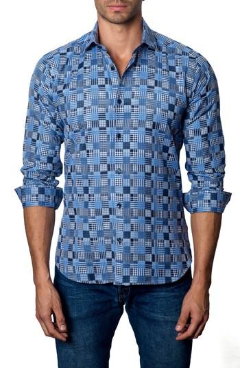 Men's Jared Lang Slim Fit Madras Sport Shirt - Blue