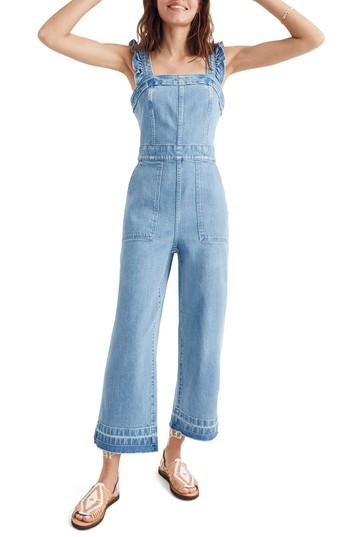 Women's Madewell Ruffle Strap Denim Jumpsuit - Blue