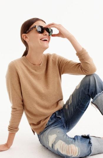 Women's J.crew Crewneck Cashmere Sweater - Brown