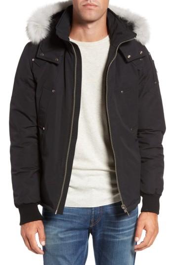 Men's Moose Knuckles Down Coat With Genuine Fox Fur Trim, Size - Black