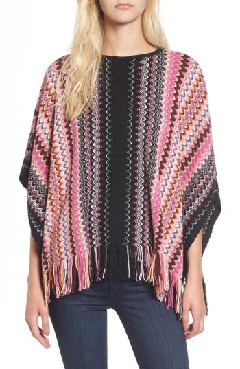 Women's Missoni Stripe Poncho, Size - Black