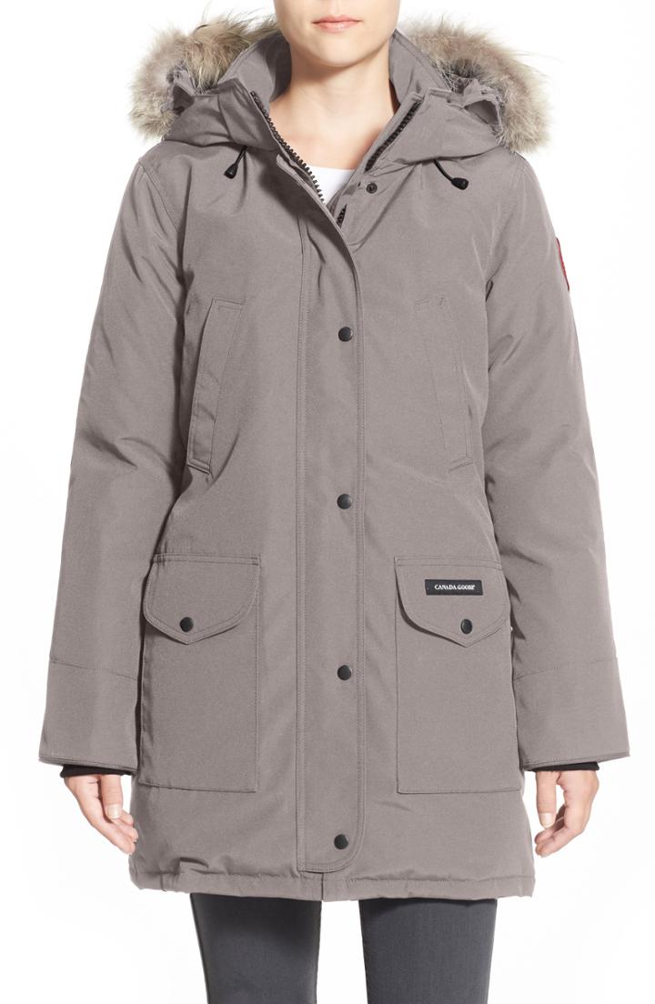 Women's Canada Goose 'trillium' Regular Fit Down Parka With Genuine Coyote Fur Trim (14-16) - Grey