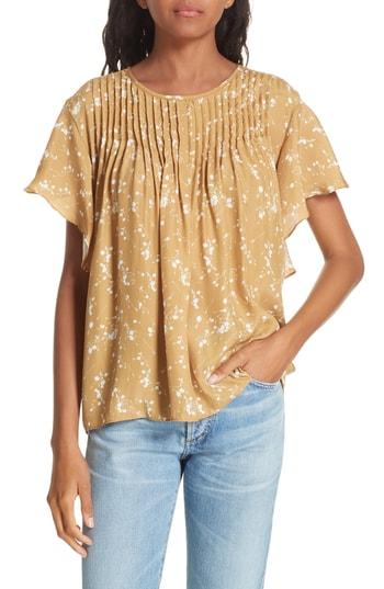 Women's Dolan Murray Pintuck Flutter Sleeve Silk Blouse
