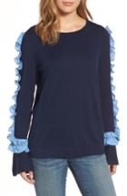 Women's Halogen Ruffle Sweater, Size - Blue