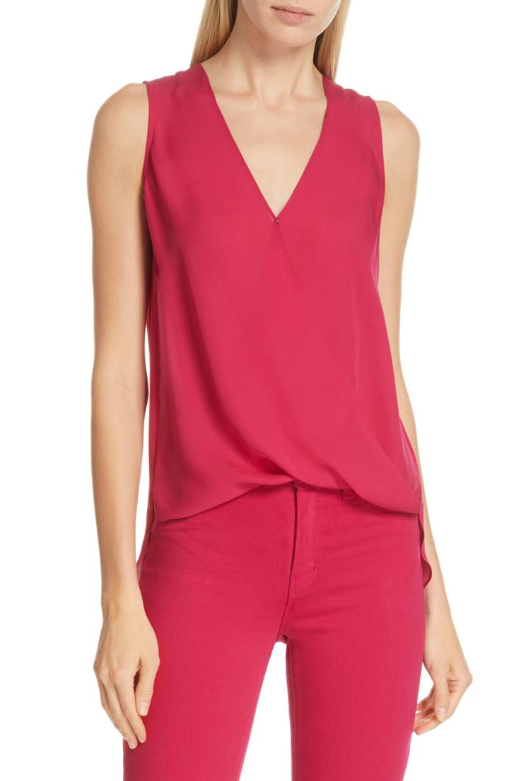 Women's L'agence Mila Draped Silk Surplice Blouse - Pink