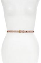 Women's Kate Spade New York Stone Heart Scalloped Calfskin Leather Skinny Belt - Warm Vellum/ Brass