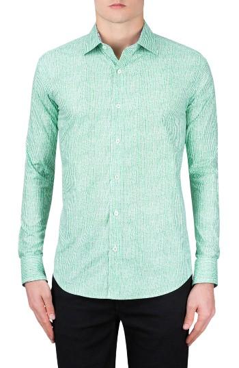 Men's Bugatchi Classic Fit Vertical Stripe Sport Shirt, Size - Green