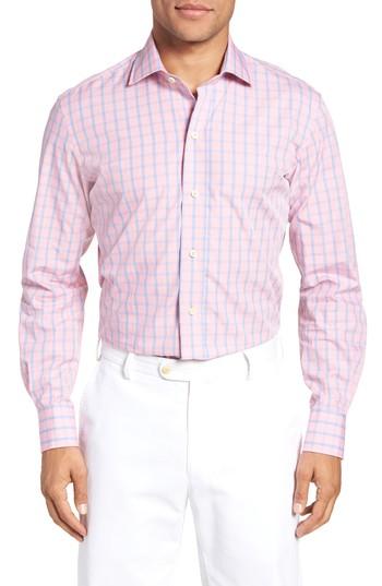 Men's Ledbury Hayden Trim Fit Windowpane Dress Shirt .5 - Pink