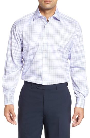 Men's David Donahue Regular Fit Check Dress Shirt - 34/35 - Purple