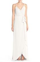 Women's Ceremony By Joanna August 'parker' Twist Strap Chiffon Wrap Gown - Ivory