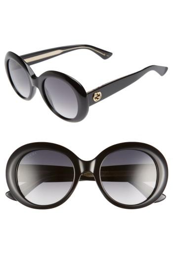 Women's Gucci 51mm Gradient Lens Round Sunglasses - Black/ Grey Polar