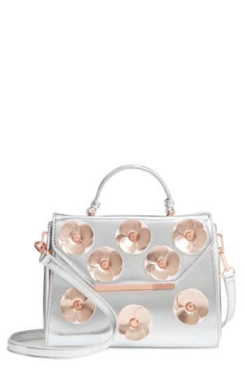 Ted Baker London Daisii Applique Faux Leather Top Handle Satchel - Metallic