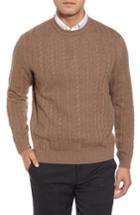 Men's David Donahue Cable Knit Cashmere Sweater - Brown