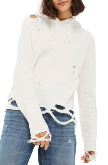 Women's Topshop Distressed Hoodie Us (fits Like 2-4) - Ivory