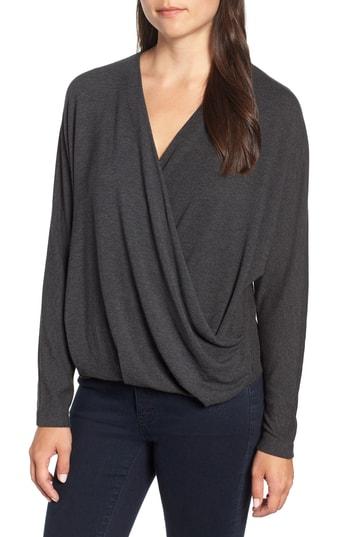 Women's Press Drape Front Dolman Sleeve Top - Grey
