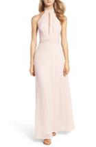 Women's Lulus Ruffle Neck Halter Gown - Pink