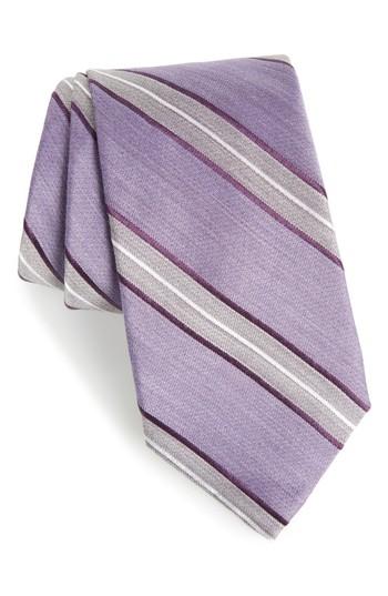 Men's Nordstrom Men's Shop Peralba Stripe Silk Blend Tie, Size - Purple