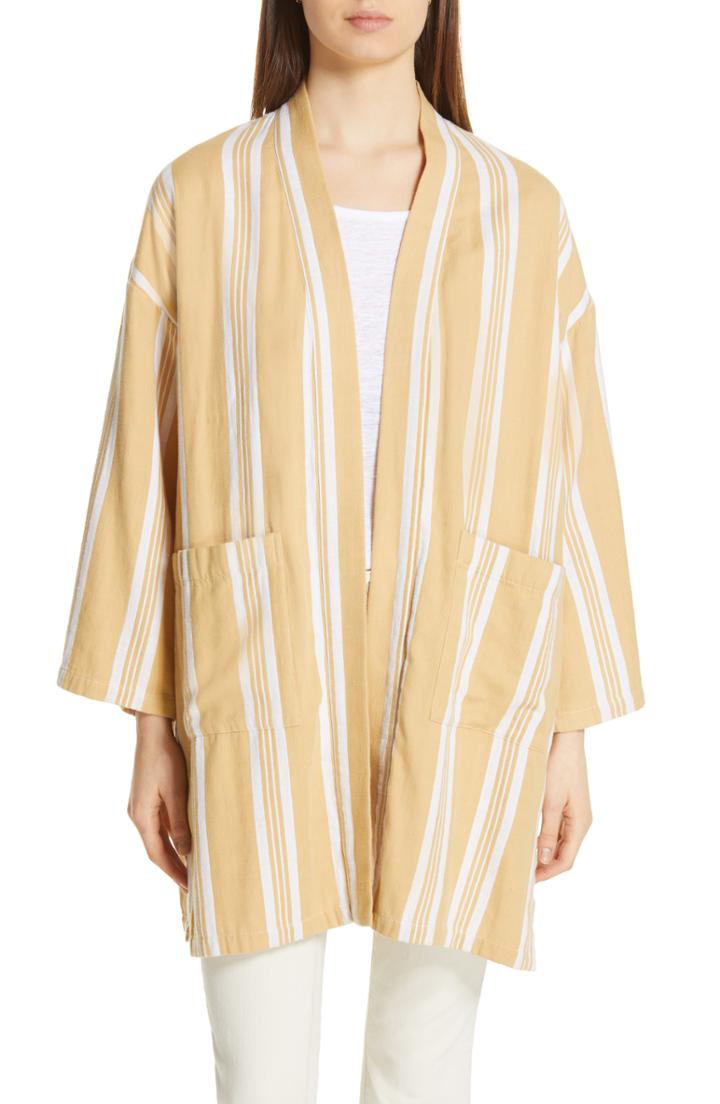 Women's Eileen Fisher Stripe Kimono Jacket, Size /x-small - Brown