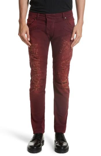 Men's Pierre Balmain Destroyed Jeans - Burgundy