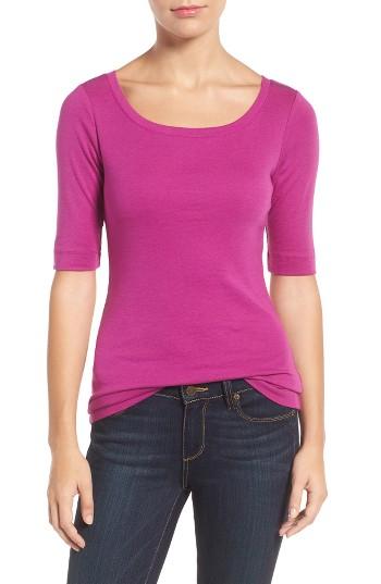 Petite Women's Caslon Ballet Neck Cotton & Modal Knit Elbow Sleeve Tee P - None