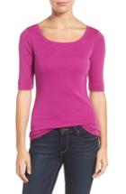 Petite Women's Caslon Ballet Neck Cotton & Modal Knit Elbow Sleeve Tee P - None
