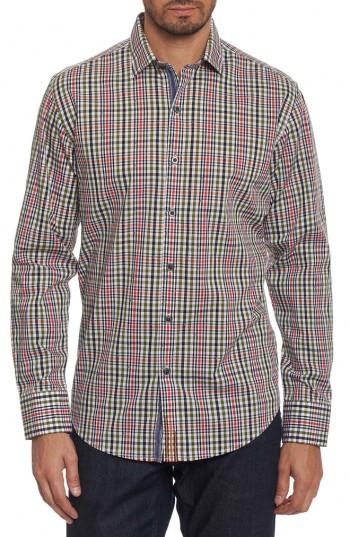 Men's Robert Graham Cape Vincent Classic Fit Dobby Check Sport Shirt, Size - Green