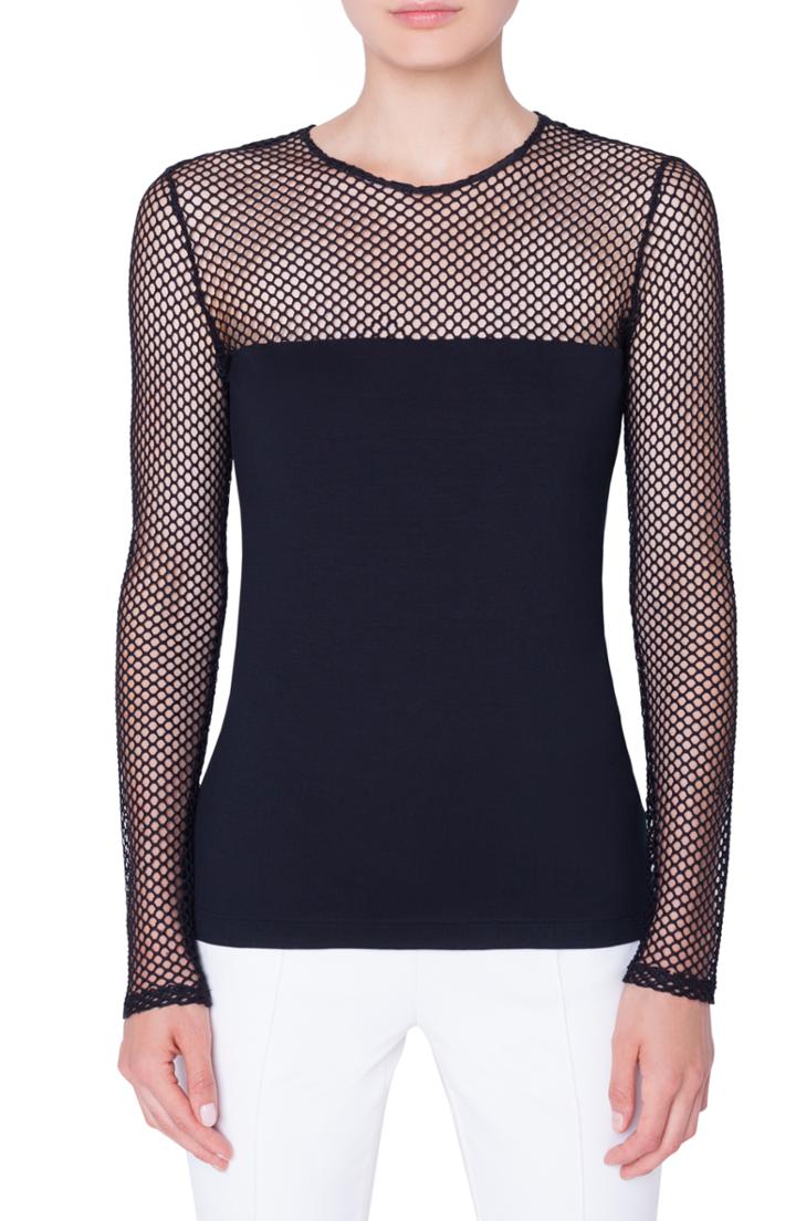 Women's Akris Punto Mesh Yoke Shirt - Black