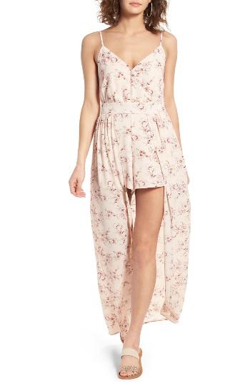 Women's Bp. Walk Through Overlay Floral Print Romper, Size - Pink