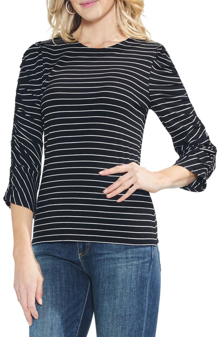 Women's Vince Camuto Textured Ruched Sleeve Stripe Top