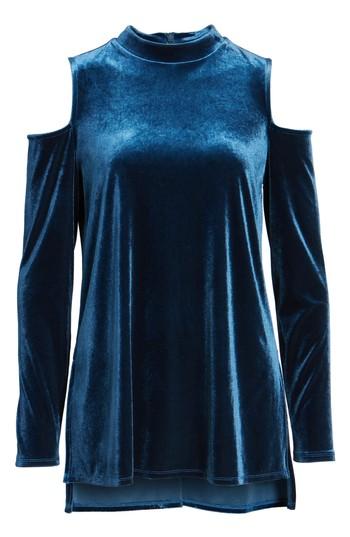 Women's Halogen Velvet Cold Shoulder Top, Size - Blue/green