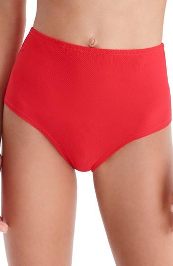 Women's J.crew Pique High Waist Bikini Bottoms - Red