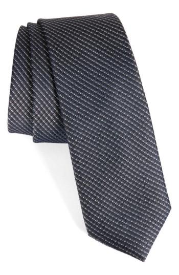 Men's Calibrate Accent Grid Silk Tie, Size - Black