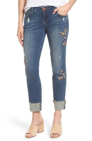 Petite Women's Wit & Wisdom Flex-ellent Embroidered Boyfriend Jeans P - Blue