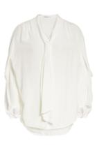 Women's Balenciaga Twist Sleeve Silk Blouse Us / 36 Fr - White