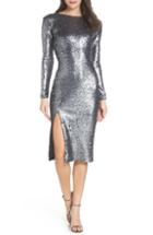 Women's Dress The Population Natalie Front Slit Sequin Cocktail Sheath, Size - Metallic